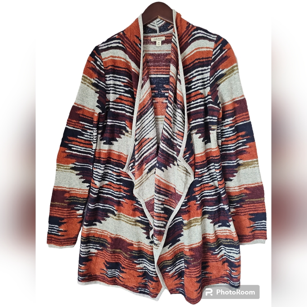 Lucky‎ Brand Aztec Southwestern Cardigan Sweater Size M Flyaway Open Front